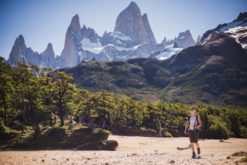 Argentina Travel Landscape Photography Hiking with Mount Fitz Roy aka Cerro Chalten behind Los Glaciares National Park El Chalten Patagonia Argentina South America