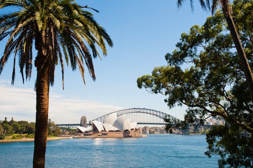Australia Travel Photography Sydney Opera House and Sydney Harbour Bridge from the Botanic Gardens Sydney New South Wales Australia