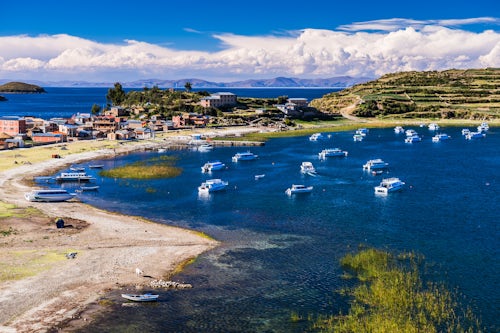 Bolivia Travel Landscape Photography Harbour on Lake Titicaca at Challapampa village on Isla del Sol Island of the Sun Bolivia South America
