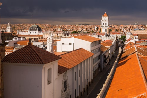 Bolivia Travel Landscape Photography Historic City of Sucre seen from Iglesia Nuestra Senora de La Merced Church of Our Lady of Mercy UNESCO World Heritage Site Bolivia South America