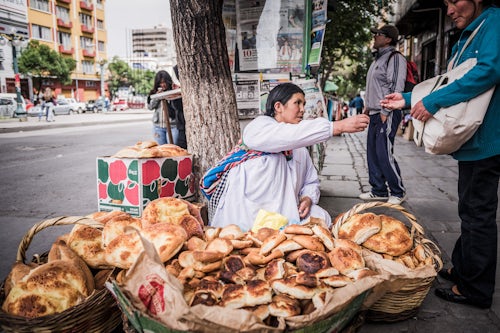 Bolivia Travel Landscape Photography Street stall selling bread in La Paz La Paz Department Bolivia South America