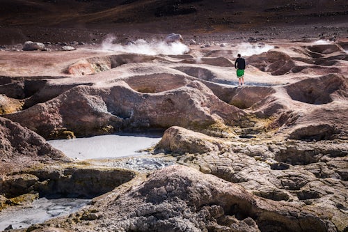 Bolivia Travel Landscape Photography Tourist at Sol de Manana Geothermal Basin area Altiplano of Bolivia South America