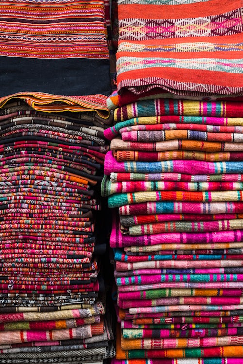 Bolivia Travel Landscape Photography Weavings for sale at a street market in La Paz La Paz Department Bolivia South America
