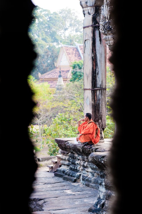 Cambodia Travel Photography Buddhist Monk Sat Praying at Angkor Wat Cambodia Southeast Asia