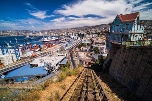 Chile Travel Landscape Photography Funicular train 21 de Mayo May 21st and Valparaiso Port on Artillery Hill Valparaiso Province Chile South America