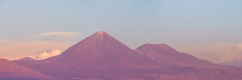 Chile Travel Landscape Photography Sunset at Licancabur Volcano 5920m and Juriques Volcano 5704m stratovolcanos in the Atacama Desert North Chile South America 2