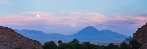 Chile Travel Landscape Photography Sunset at Licancabur Volcano 5920m and Juriques Volcano 5704m stratovolcanos in the Atacama Desert North Chile South America