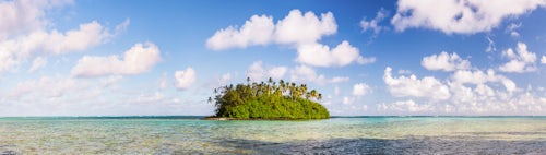 Cook Islands Landscape Travel Photography Tropical Island of Motu Taakoka covered in Palm Trees in Muri Lagoon Rarotonga Cook Islands