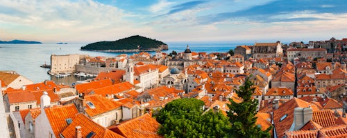 Croatia Travel Photography Panoramic photo of Dubrovnik Old Town and Lokrum Island from Dubrovnik city walls Dalmatia Dalmacija Croatia