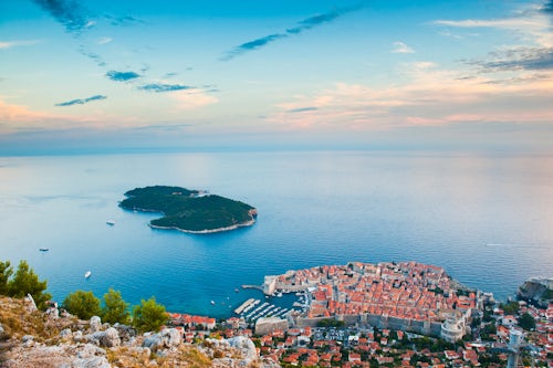 Croatia Travel Photography Photo of Dubrovnik Old Town and Lokrum Island at sunset Dalmatian Coast Dalmacija Croatia