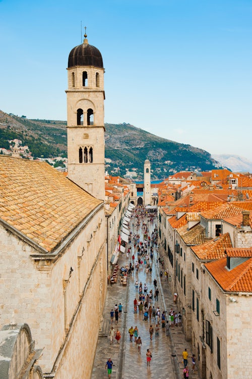 Croatia Travel Photography Photo of Stradun Franciscan Monastery and City Bell Tower from Dubrovnik City Walls Dubrovnik Old Town Croatia