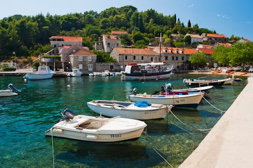 Croatia Travel Photography Photo of boats in the port Sipan Island Sipano Elaphiti Islands Dalmatian Coast Croatia