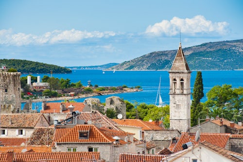 Croatia Travel Photography Spire of St Michael Monastery and Church Bellfry Trogir Dalmatian Coast Croatia Europe