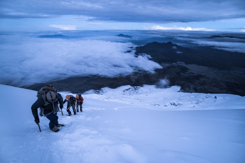 Ecuador Travel Photography Climbers near the summit of Cotopaxi Volcano 5897m glacier covered summit Cotopaxi National Park Cotopaxi Province Ecuador South America