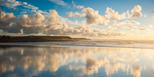 England Landscape Photography Photographer Cloud reflections at Constantine Bay at sunset Cornwall England United Kingdom Europe
