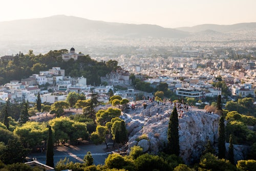 Greece Travel Photography Areopagus Hill Athens at sunset Attica Region Greece
