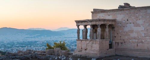 Greece Travel Photography Porch of the maidens Caryatids Erechtheion Acropolis at sunset Athens Attica Region Greece