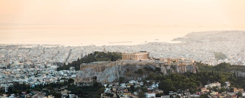 Greece Travel Photography View over Athens and The Acropolis at sunset from Likavitos Hill Attica Region Greece Europe