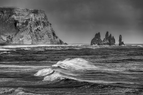 Iceland Landscape Photography Reynisdrangar Basalt Sea Stacks seen from Dyrholaey Peninsula near Vik South Iceland Sudurland