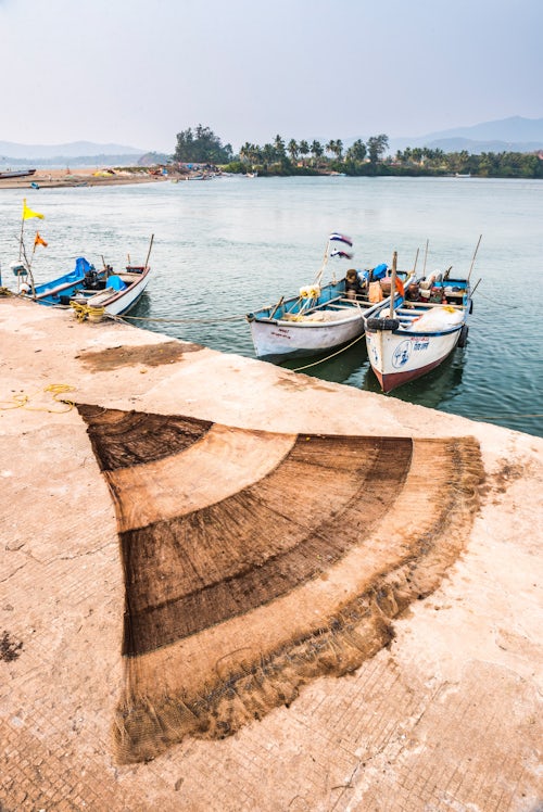 India Travel Photography Fishing boats in a port at Talpona Beach South Goa India