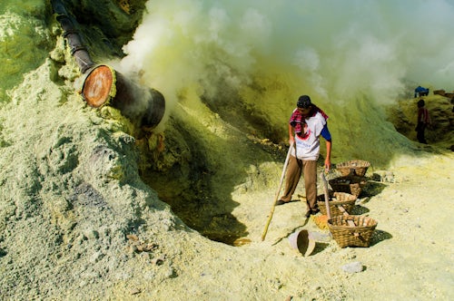 Indonesia Documentary Travel Photography Sulphur Miner Working at Kawah Ijen Java Indonesia Asia