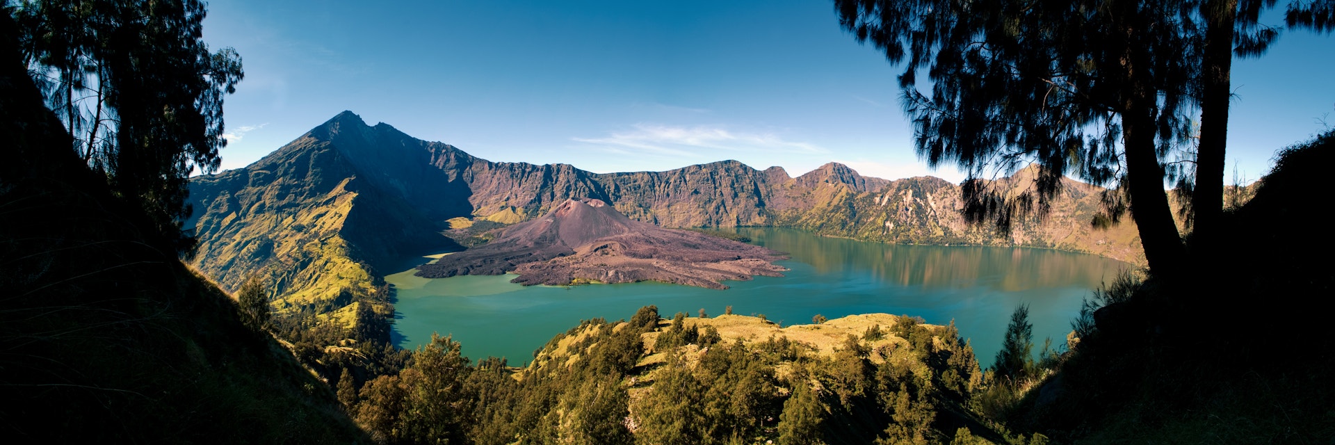 Indonesia Landscape Travel Photography Panoramic Photo of Mount Rinjani on Lombok the Second Highest Volcano in Indonesia Asia