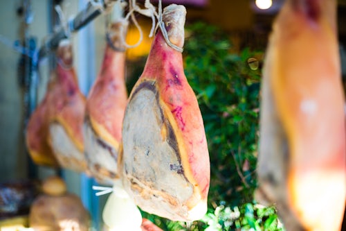 Italy Sicily Travel Photography Dried meat drying out at Ortigia Ortygia Market Syracuse Siracusa Sicily Italy Europe