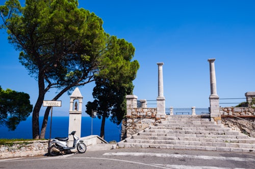 Italy Sicily Travel Photography Street scene at old ruins at a viewpoint in Taormina Sicily Italy Europe