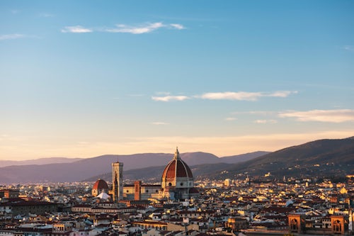 Italy Architecture Photography View over Florence Cathedral at sunset seen from Piazzale Michelangelo Hill Tuscany Italy