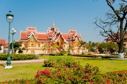 Laos Travel Photography Beautifully Decorated Building at Pha That Luang Vientiane Laos Southeast Asia