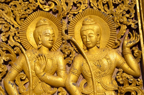 Laos Travel Photography Gold Leaf Detail at Wat Xieng Thong Luang Prabang Laos Southeast Asia