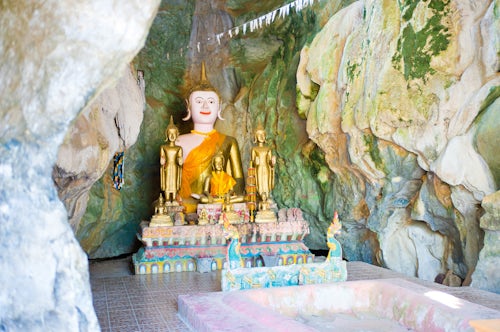 Laos Travel Photography Large Buddha at Tham Sang Caves Vang Vieng Laos Southeast Asia