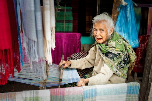 Laos Travel Photography Old Woman Weaving Luang Prabang Laos Southeast Asia