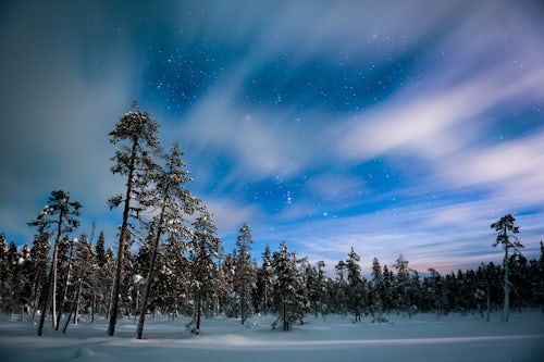 Lapland Finland Landscape Photography Lapland scenery at night under the stars in the frozen winter landscape Finland