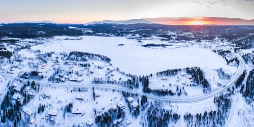 Lapland Finland Travel Photography Aerial photo of Akaslompolo town inside the Arctic Circle in Finnish Lapland Finland drone