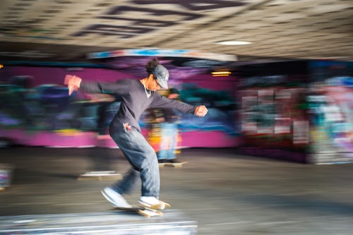 London Street Photography Skateboarder at Southbank skate park Southwark London England
