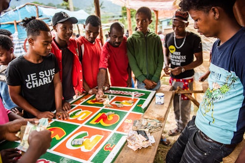 Madagascar Documentary Travel Photography Gambling in Ranomafana town Haute Matsiatra Region Madagascar