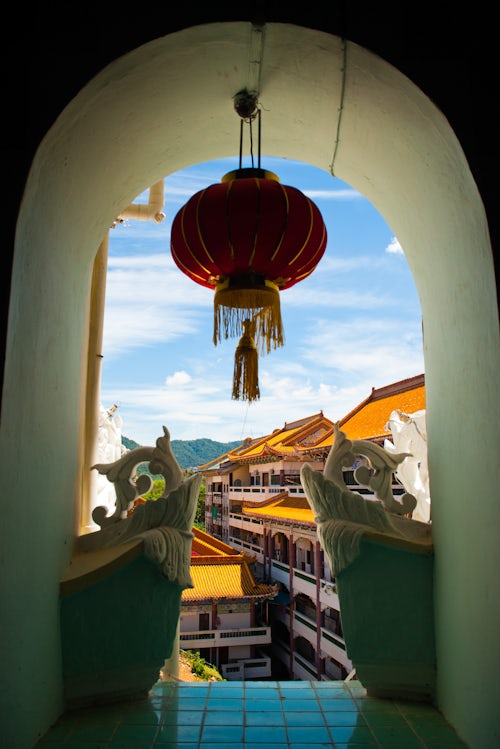 Malaysia Travel Photography Chinese Lantern Hanging in a Window at Kek Lok Si Temple Penang Malaysia Southeast Asia