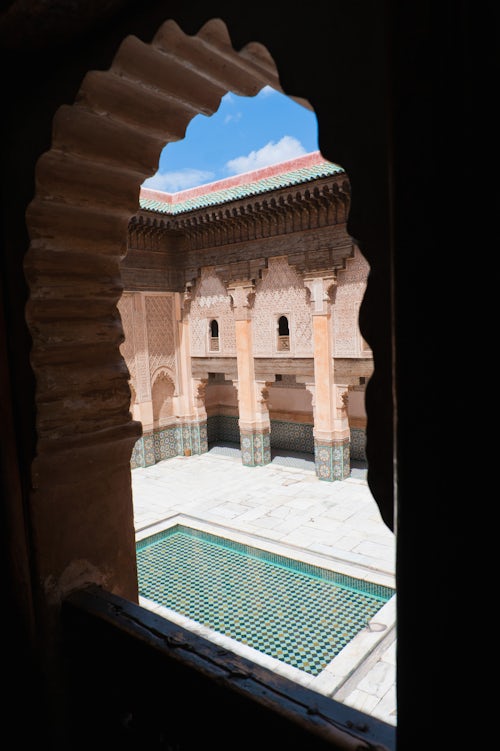 Morocco Architecture Travel Photography Photo of the central courtyard of Medersa Ben Youssef the old Islamic school Marrakech Marrakesh old Medina Morocco North Africa Africa