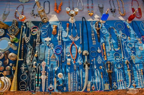 Morocco Travel Photography Berber jewelry and Moroccan knives for sale at the Dades Gorge Dades Valley Morocco North Africa Africa