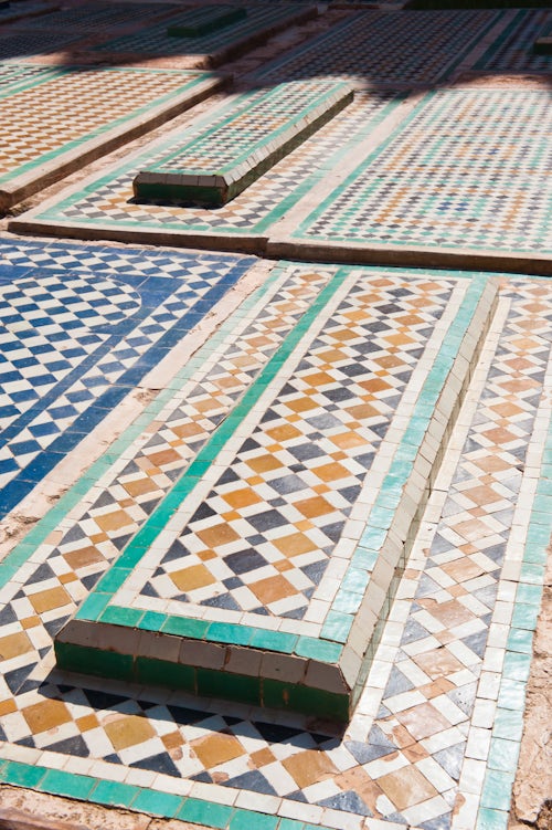 Morocco Travel Photography Details of the mosaic tiled graves at the Saadien Tombs Marrakech Marrakesh Morocco North Africa Africa