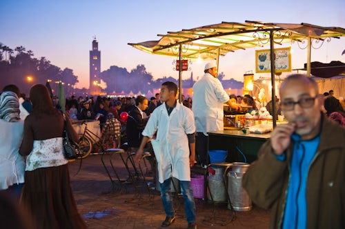 Morocco Travel Photography Fresh orange juice stall at night Place Djemaa El Fna Square Marrakech Marrakesh Morocco North Africa Africa