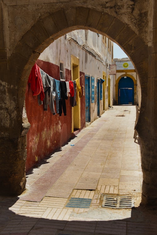 Morocco Travel Photography Narrow backstreet Essaouira Old Medina formerly Mogador UNESCO World Heritage Site Morocco Africa