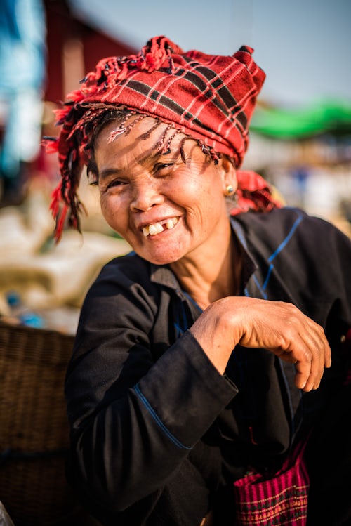 Myanmar Burma Portrait Travel Photography Documentary Portraiture Portrait of Pa O woman at Ywama Market Inle Lake Shan State Myanmar Burma 2