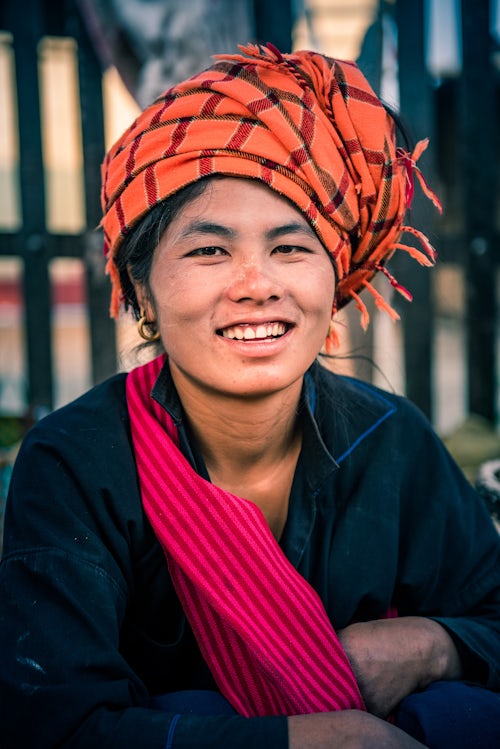 Myanmar Burma Portrait Travel Photography Documentary Portraiture Portrait of Pa O woman at Ywama Market Inle Lake Shan State Myanmar Burma