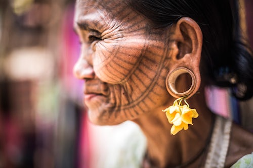 Myanmar Burma Portrait Travel Photography Documentary Portraiture Tattooed woman of a Chin Tribe Village Chin State Myanmar Burma 2