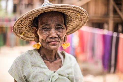 Myanmar Burma Portrait Travel Photography Documentary Portraiture Tattooed woman of a Chin Tribe Village Chin State Myanmar Burma