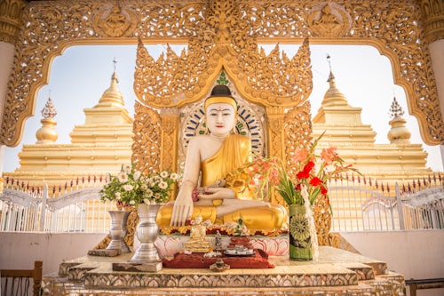 Myanmar Burma Travel Photography Buddha at Kuthodaw Pagoda at the foot of Mandalay Hill Mandalay Region Myanmar Burma