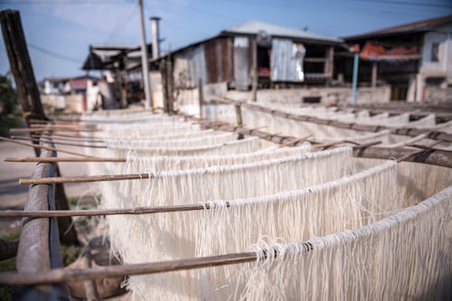 Myanmar Burma Travel Photography Noodles drying at a noodle factory in Hsipaw Thibaw Shan State Myanmar Burma
