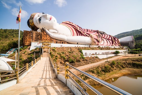 Myanmar Burma Travel Photography Win Sein Taw Ya 180m Reclining Buddha the largest Buddha Image in the world Mudon Mawlamyine Mon State Myanmar Burma